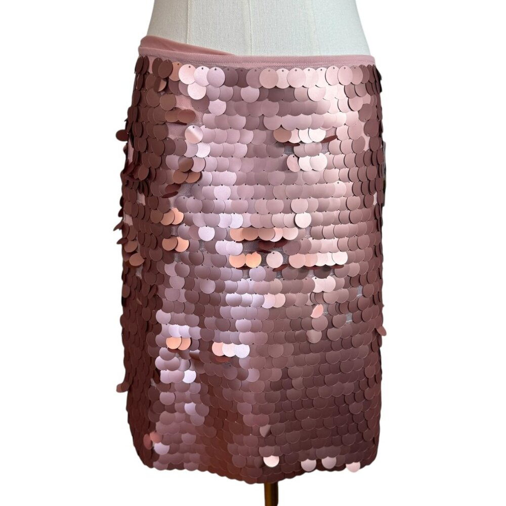 1.STATE Large Disc Paillette Sequin A-Line Mini Skirt Rose Gold Glam 6 NWT
